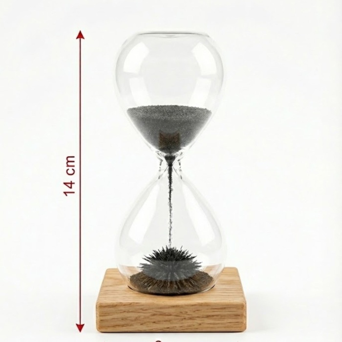 ® Yeni Ürün Manyetik Kum Saati Mıknatıslı Ahşap Standlı Dekoratif Masaüstü Hediyelik Süs Eşyası (14 cm)